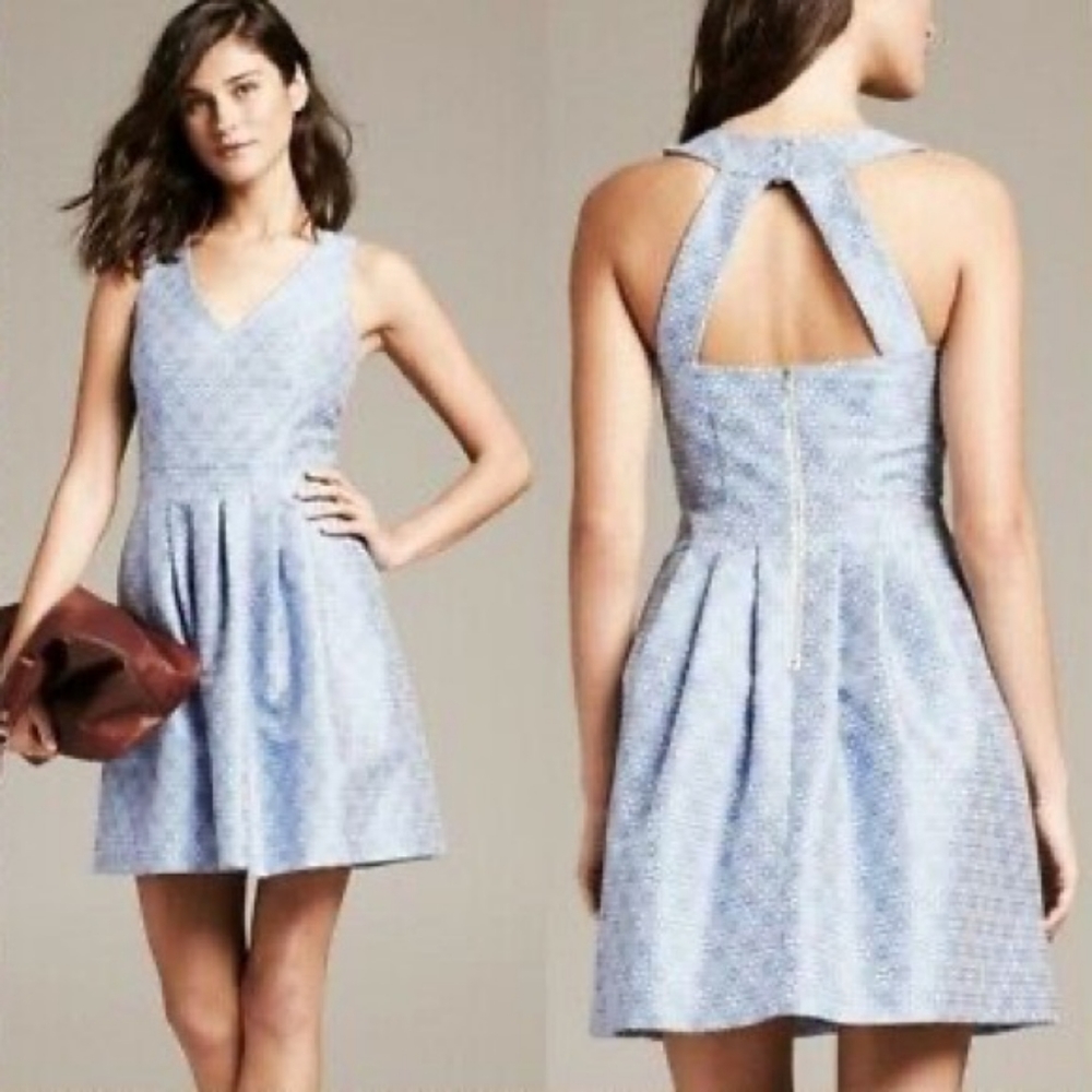 Banana Republic Blue and White Embroidered Dress 0P